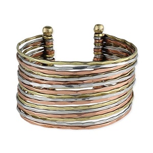 Custom Hammered Brass <b>Bangle</b> Bracelet for Women Wide Copper Cuff in Worn Gold Silver Color - Product Image 4