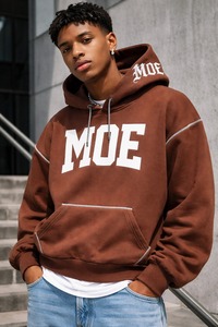 Ventes en gros de sweats à capuche pour hommes avec surpiqûres contrastées, logo personnalisé, molleton lourd, streetwear, fournisseur OEM, marque privée, États-Unis - Product Image 2