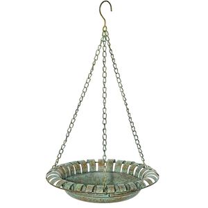 Bain d'oiseaux moderne en fonte réglable et antirouille, avec bassin amovible et éclairage, ornement de jardin suspendu pour cours et terrasses - Product Image 1