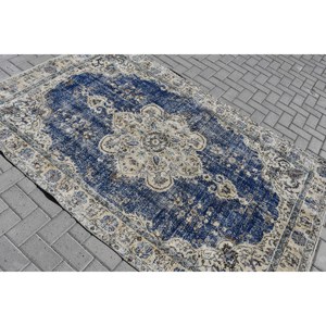Alfombra Turca Vintage, Alfombra de 5x7.6 pies, Alfombra Azul Ikat - Product Image 3