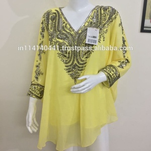 Caftán de Estilo Étnico, Talla Única, Bordado con Cuentas Pesadas, Tela de Georgette Fina, Hecho a Mano, Multicolor, para Mujeres Adultas - Product Image 2