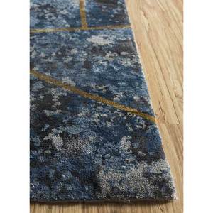 Tapis rectangulaire Kavi bleu noué à la main en laine et soie de bambou, motif abstrait Théorie du Chaos, pour la décoration de la maison, du salon et du couloir - Product Image 4