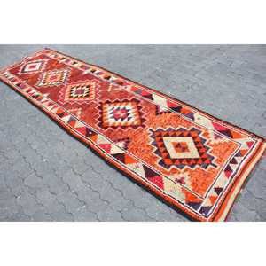 Alfombra Vintage Herki Runner de 2.9x11.2 pies (89x340 cm), Alfombra Turca Naranja del Suroeste - Product Image 2