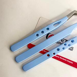 Pince à épiler professionnelle en acier inoxydable pour extensions de cils, design creux multi-trous, bleu clair, pour volume, anti-magnétique, anti-statique, 10 mm - Product Image 6