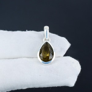 Elegante colgante de lágrima de cuarzo ahumado hecho a mano piedra preciosa plateada con ajuste de bisel joyería de piedra única para mujer al por mayor - Product Image 2