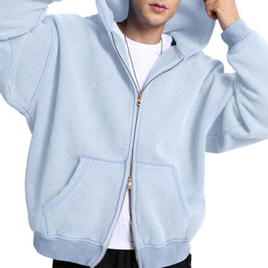 OEM / ODM Service Men's Acid Wash Zipper Hoodies 100% Organic Thick Cotton Blank Hoodies With Custom Printing & Label - Product Image 3