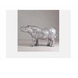 Sculpture moderne de rhinocéros en fonte d'aluminium Sculpture animale décorative en aluminium Sculpture en aluminium de rhinocéros en métal argenté pour décoration de table - Product Image 2