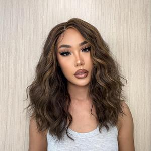 DWY Gaia Left Side Part Mid-Length Dark <b>Brown</b> Curly Glueless Synthetic Lace Front <b>Wig</b> - Product Image 2
