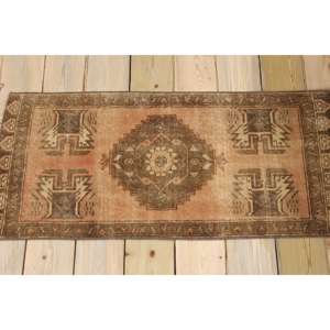 Tapis turc vintage 1,5x3,4 pieds, petit tapis, tapis à imprimé animal brun - Product Image 2