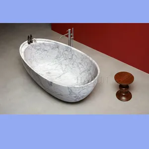 Onyx mármore sólido banheira, banheira independente formato oval feito à mão branco estilo simples