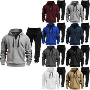 Vêtements de sport OEM deux pièces pour hommes, coupe ajustée, coupe-vent, sweat à capuche avec fermeture éclair, pantalon de survêtement imprimé lourd, vente en gros - Product Image 6