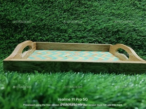 Bandeja de madera con incrustaciones de hueso artesanal de esencia opulenta con pieza artesanal sostenible para mesa de comedor elegante y decoración interior - Product Image 4