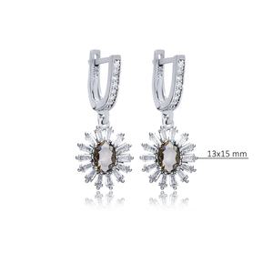 13x15mm diseño de flores ovalado sultanita CZ piedra colgante pendiente 925 plata esterlina para comprador mayorista joyería turca fina - Product Image 2