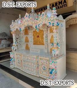 Big Swaminarayan Teak Wood Mandir For <b>Home</b> DST Exports Manufacturing Wooden Pooja Ghar Large Size White Gold Polished <b>Temple</b> USA - Product Image 5