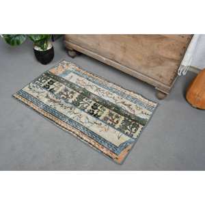 Tapis Turc Vintage 2x3ft Beige Vert Laine Peluche Classique Grande Surface Rectangle avec Patchwork Design pour Couloir Chambre Décor - Product Image 2