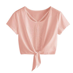 Haut court pour femme design personnalisé pour l'extérieur, couleur unie, manches courtes, confortable et écologique pour l'été - Product Image 1