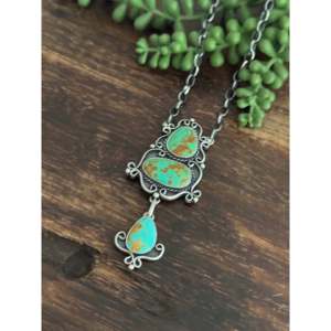 Collier Larry Kaye Kingman en argent sterling avec perles de culture d'eau douce turquoise, motif goutte d'eau, ancre et chiffres perlés, style vintage, idéal pour cadeau de fête - Product Image 4