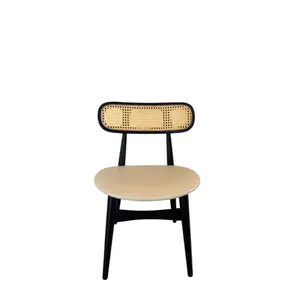 Set di 2 Sedie da Pranzo in Legno Nero con Schienale in Rattan per Soggiorno e Ufficio, Materiale in Pelle Resistente, Arredamento per la Casa - Product Image 6