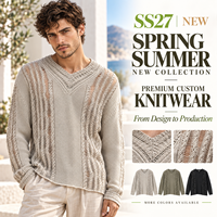 Pull col en V pour homme SS27 – Haut en maille ajourée au crochet effet échelle, coupe décontractée et oversize, style streetwear – Vente en gros fabricant