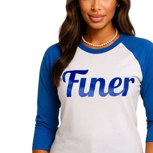 White Finer <b>Baseball</b> <b>Tee</b> Blue Sleeve Sorority Apparel Cotton Collegiate Greek Life Women Fashion Casual Embroidered Top - Product Image 5