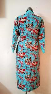 Handmade Kantha Quilted Varsity <b>Jacket</b> Floral Printed Women's Wear <b>Kimono</b> Hooded Robe with Puffer Effect Floral Shower Design - Product Image 3