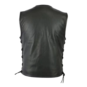 Peau de mouton véritable fabriquée en usine Gris vieilli Col de chemise vintage Chaud Léger Streetwear Zip-up Biker Racer Gilet en cuir - Product Image 6