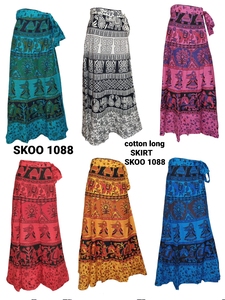 Elegante Falda Larga de Verano para Mujer, Diseño Recto, Estampado Jaipuri de Algodón, Bordado con Lazo, Cintura Natural, Ideal para la Playa - Product Image 3