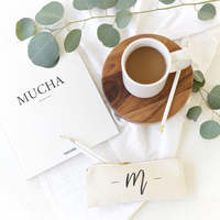 Étui à crayons portable personnalisé avec monogramme, pochette de voyage, motif de caractères sur mesure, fermeture éclair dorée, 100% toile de coton, mini