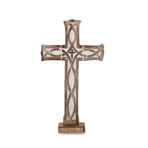 Croix en bois artisanale décor de table croix debout religieuse sculptée vintage avec finition en détresse parfaite pour la décoration intérieure - Product Image 1