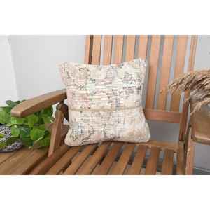 Luxury 14x14 Wool Pillow Vintage Fluffy Beige Kantha Patchwork Woven Cushion for Bedding Sofa Decor Portable <b>18x18</b> Inch Floor - Product Image 1