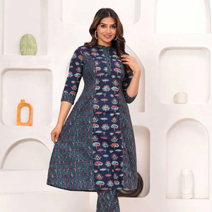 Meilleures ventes Kurta en pur coton avec doublure col arrondi et pantalon décoré d'un bouton du fournisseur indien - Product Image 1