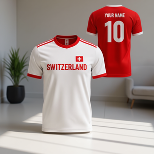 Set di Maglie da Calcio Rosse e Bianche Ispirate alla Svizzera con Nome e Numero Personalizzati, Abbigliamento per Tifosi - Product Image 3