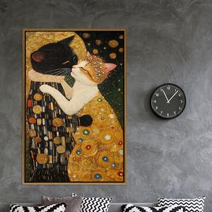 Impresión en Lienzo de Pareja de Gatos de Gustav Klimt: Decoración Romántica y Elegante, Lienzo con Marco Dorado - Product Image 1
