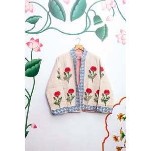เสื้อแจ็คเก็ตหนังพิมพ์ลายดอกดาวเรืองสีแดงสำหรับผู้หญิง แบบกลับด้านได้ ทรงบอมเบอร์  แบบควิลท์ ระบายอากาศได้ดี ไซส์ XL สำหรับฤดูร้อน ฤดูใบไม้ผลิ ฤดูใบไม้ร่วง - Product Image 5