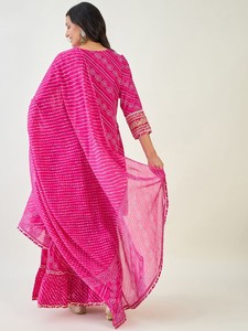 Mujeres étnicas Bandhani bordado Regular puro algodón Kurta con Sharara y con Dupatta indio Pakistán Salwar kameez traje - Product Image 6