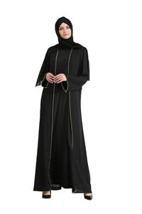 2023 mujeres de alta calidad frente abierto moda Abaya Jubbah rayas personalizadas negro teñido tradicional musulmán ropa y accesorio - Product Image 6
