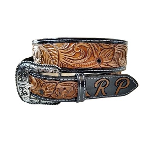 Cinturón de cuero genuino de piel de vaca en relieve floral de alta calidad directo al por mayor con aleación de Metal para hebilla para hombres y mujeres - Product Image 1