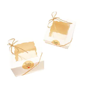 Kotak karton dekoratif Kemasan roti kotak kemasan hadiah hitam putih dengan jendela dan benang untuk kue kering