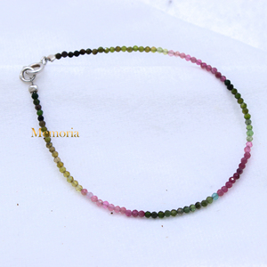 925 Sterling Silver Handmade Natural Tourmaline Round Faceted Gemstone <b>Bracelet</b> Reiki Chakra Spiritual <b>Healing</b> <b>Bracelet</b> - Product Image 1