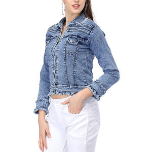 Veste en jean classique à coupe ajustée, lavage clair, camouflage, respirante pour femmes avec options de personnalisation du logo brodé - Product Image 6