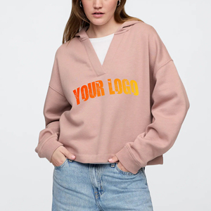 Sweats à capuche pour femmes avec col en V sur mesure couleur unie 100% coton 400 GSM sweats à capuche pour femmes sweat surdimensionné à épaules tombantes pour femmes - Product Image 1