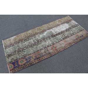 Vintage Rug, Accent 2.6x5.9 ft Turkish Rug, <b>Brown</b> Polka dot <b>Wool</b> Rug - Product Image 1