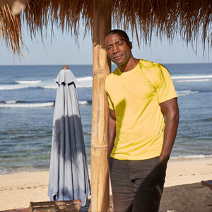 T-shirt unisexe Ultifresh en polyester tissé à manches courtes et col rond, uni, décontracté, doux, respirant, écologique, brodé, vierge - Product Image 4