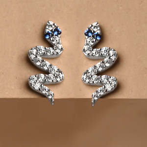 NOVAMART Fine Vintage Snake <b>Stud</b> Earrings 925 Sterling <b>Silver</b> with Rose Gold & 14K/18K Trendy 18K Diamond Hoop Wholesale Export - Product Image 2