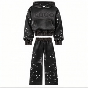 ชุดวอร์มแบบมีฮู้ดติดซิปสำหรับวิ่งชุดออกกำลังกายแบบมีฮู้ดติดพลอยเทียมโลโก้ออกแบบได้ตามต้องการเซ็ตกางเกอร์ใส่ได้ทั้งผู้หญิงและผู้ชาย - Product Image 1