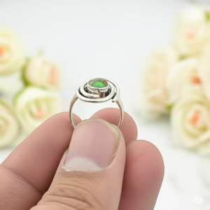 แหวนเงินสเตอร์ลิง925แข็งสีเขียวทองแดงเทอร์ควอยส์ทรงกลมขนาด7มม. เครื่องประดับแฟชั่นทำมือสำหรับผู้หญิง - Product Image 5