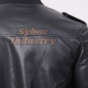 Chaqueta Bomber de cuero para hombre para motorista, chaqueta de cuero negro Bomber ajustado de piel de vaca auténtica, ropa de abrigo informal con dobladillo acanalado - Product Image 6