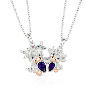 Jeulia Custom Mother & Child Highland Cow <b>Magnetic</b> Necklace Set Pear Cut Diamond Gift - Product Image 5