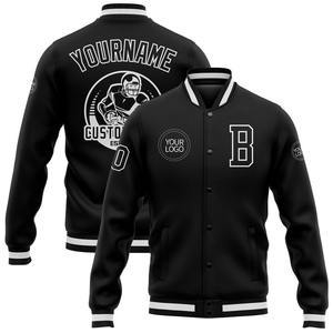 Custom Black Black-<b>White</b> Bomber Full-Snap Varsity Letterman Jacket Windbreaker Streetwear Vintage Men's Varsity Jacket - Product Image 1