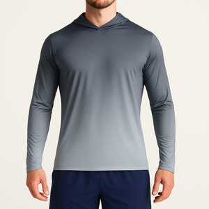 Sweat à capuche athlétique à manches longues pour homme, séchage rapide, léger, dégradé, t-shirt de sport, haut de course - Product Image 1